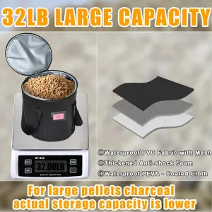 Upgraded 2PCS 32LBS Pellet Grills Stay Dry Pellet Bin - Wood Pellet Storage Bag Container - Smoker Pellet Dispenser - Anti-Shock Foam Layer Reduces Wood Pellets/Charcoal Chipping