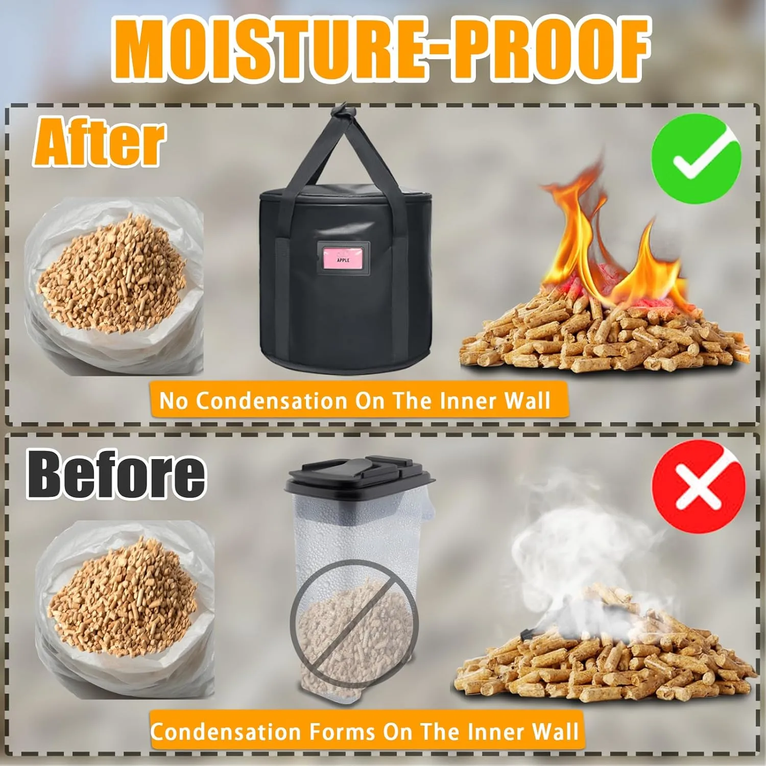 Upgraded 2PCS 32LBS Pellet Grills Stay Dry Pellet Bin - Wood Pellet Storage Bag Container - Smoker Pellet Dispenser - Anti-Shock Foam Layer Reduces Wood Pellets/Charcoal Chipping