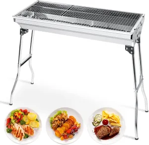Uten Portable Charcoal Grill, Stainless Steel Folding BBQ Grill and Smoker, Barbecue Grill for Outdoor Cooking Camping Hiking Picnics Garden Beach Party BBQ Tools (Large)