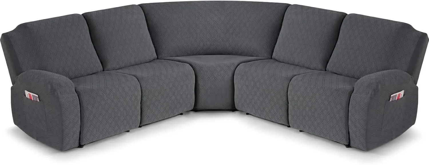 VANSOFY Extra Large Reclining Sectional Couch Covers, Washable 5-Piece Sofa Covers for L Shape Sectional Sofa Corner Seater, Thick, Soft Sofa Slipcovers (5 Seat Recliner Cover,Charcoal Gray)