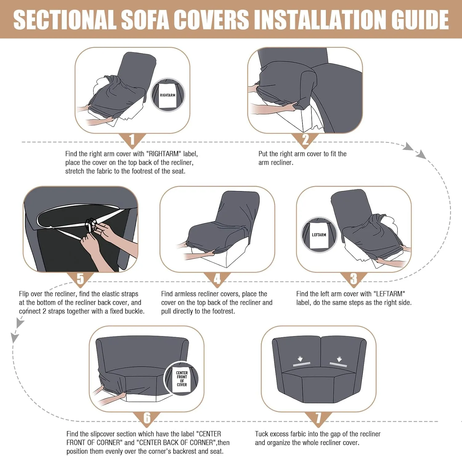 VANSOFY Extra Large Reclining Sectional Couch Covers, Washable 5-Piece Sofa Covers for L Shape Sectional Sofa Corner Seater, Thick, Soft Sofa Slipcovers (5 Seat Recliner Cover,Charcoal Gray)