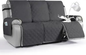 VANSOFY Waterproof Recliner Couch Covers, Sofa Covers 1-Piece Washable Reclining Sofa Cover Non-Slip Furniture Protector with Elastic Straps Pocket for Dogs, Pets(Charcoal Gray,3 Seater)