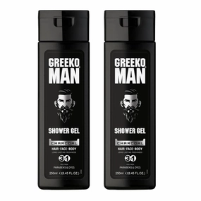 Vasu Greeko Man 3 in 1 Charcoal Shower Gel - Enriched with Activated Charcoal & Menthol - Cleanses & Hydrates Skin - Gives an ultra-refreshing bathing experience