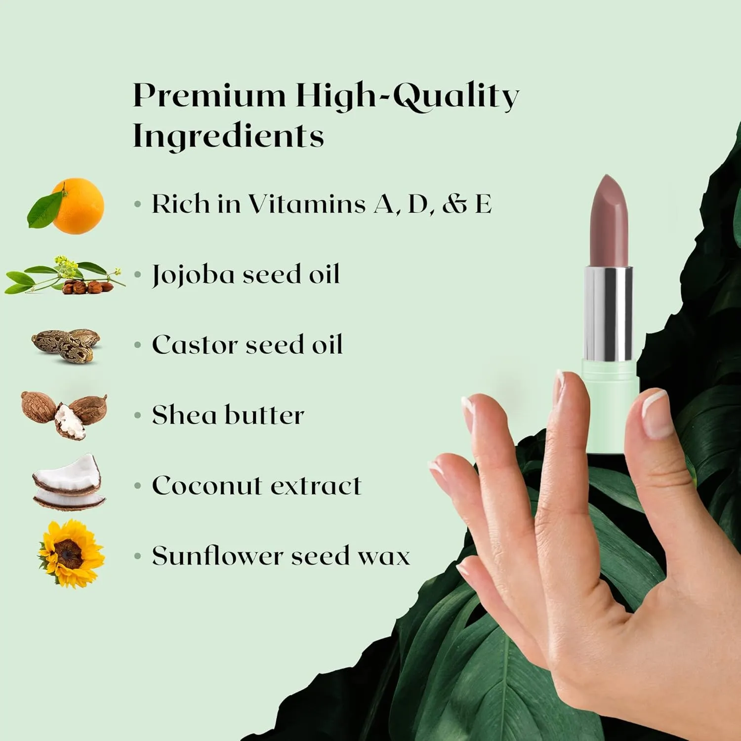 Vegan Lipstick (Almond) - Sensational One-Stroke Long Lasting Lipstick from Natural Oils & Butters - Full-Coverage Lip Color with Shea Butter & Coconut Extact - Premium Hydrating Lipsticks