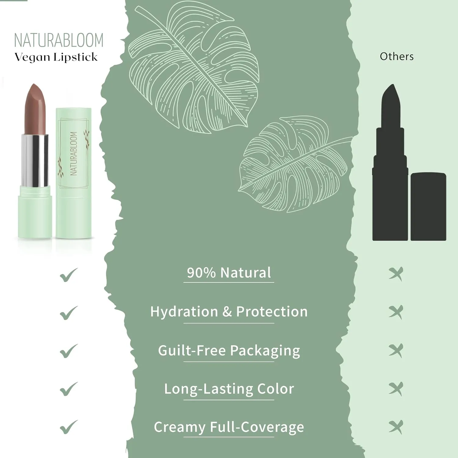 Vegan Lipstick (Almond) - Sensational One-Stroke Long Lasting Lipstick from Natural Oils & Butters - Full-Coverage Lip Color with Shea Butter & Coconut Extact - Premium Hydrating Lipsticks