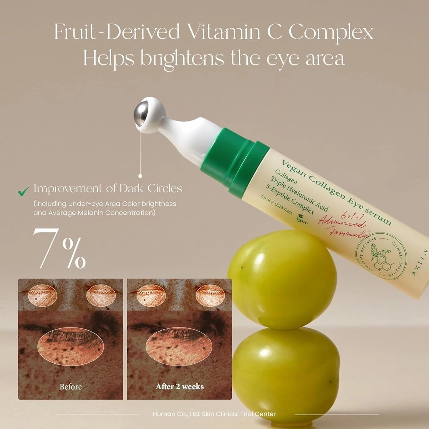 Vegan Collagen Eye Serum - K Beauty Triple Hyaluronic Acid & Peptide Collagen Serum Improve Skin Elasticity, Reduce Fine Lines & Dark Circles - Vegan Korean Skin Care Eye Cream - 0.33 Fl. Oz.