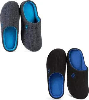 VeraCosy Set of 2 Pairs - Women’s Two Tone Memory Foam Slippers (Size 7-8, Charcoal Cobalt) - Men’s Two Tone Memory Foam Slippers (Size 7-8, Black/Sapphire Blue)