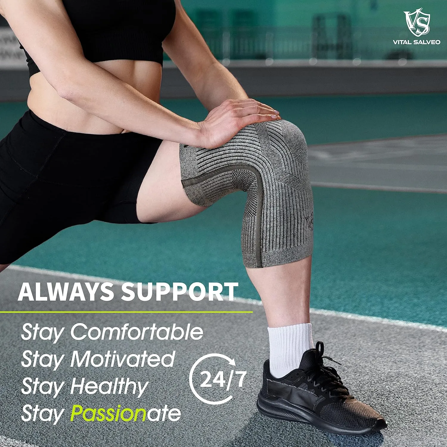 VITAL SALVEO-Compression Recovery Knee Sleeve/Brace S-Support, Pain Relief, Protects Joint - Ideal for Sports and Daily Wear-Light Grey (1 Pair)-XXXL