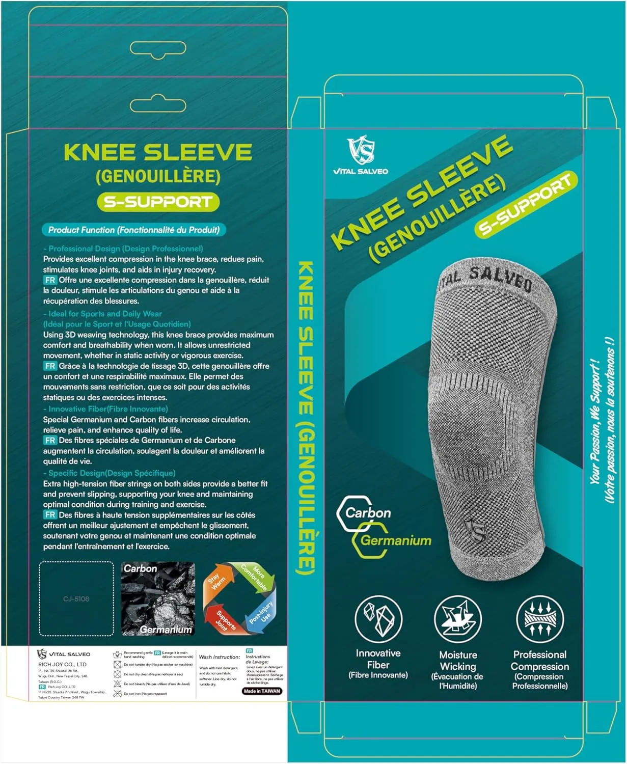 VITAL SALVEO-Compression Recovery Knee Sleeve/Brace S-Support, Pain Relief, Protects Joint - Ideal for Sports and Daily Wear-Light Grey (1 Pair)-XXXL