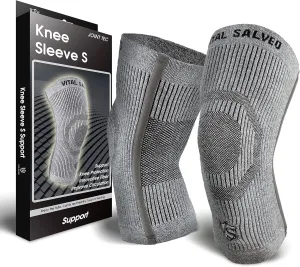 VITAL SALVEO-Compression Recovery Knee Sleeve/Brace S-Support, Pain Relief, Protects Joint - Ideal for Sports and Daily Wear-Light Grey (1 Pair)-XXXL