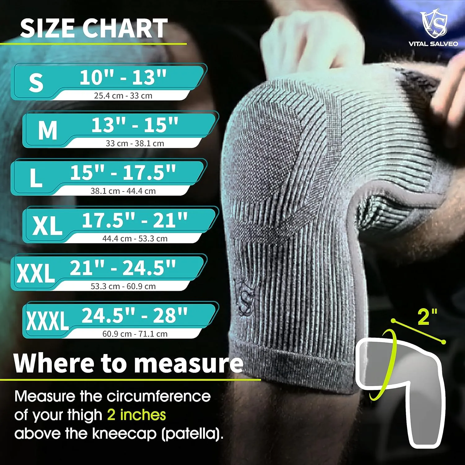 VITAL SALVEO-Compression Recovery Knee Sleeve/Brace S-Support, Pain Relief, Protects Joint - Ideal for Sports and Daily Wear-Light Grey (1 Pair)-XXXL