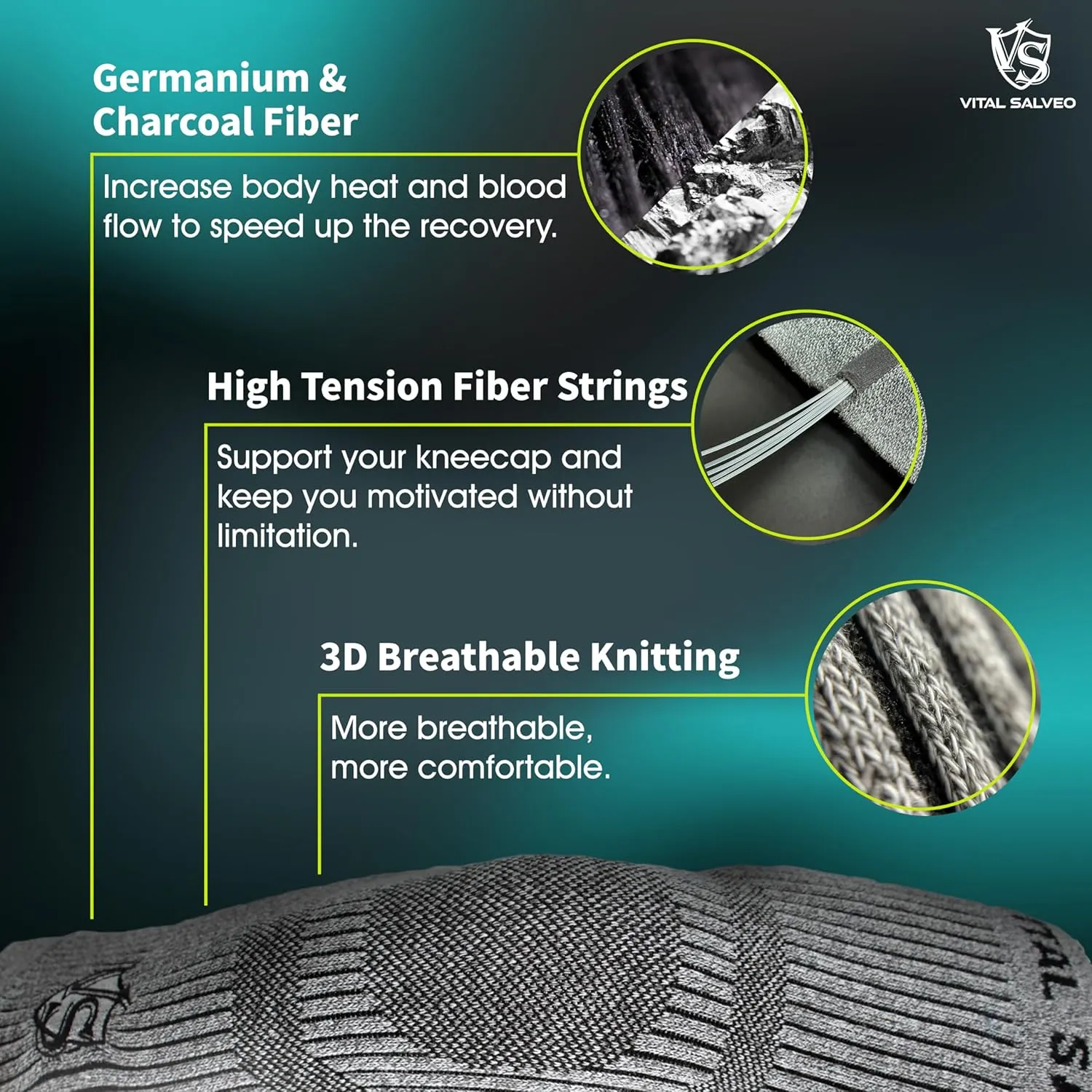 VITAL SALVEO-Compression Recovery Knee Sleeve/Brace S-Support, Pain Relief, Protects Joint - Ideal for Sports and Daily Wear-Light Grey (1 Pair)-XXXL