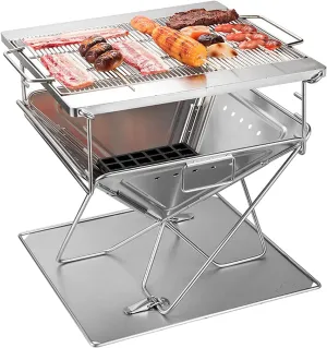 WENSHENG Folding Campfire Grill, Stainless Steel Charcoal, Portable Camping Fire Pit Outdoor Wood Stove Burner with Carrying Bag, Square