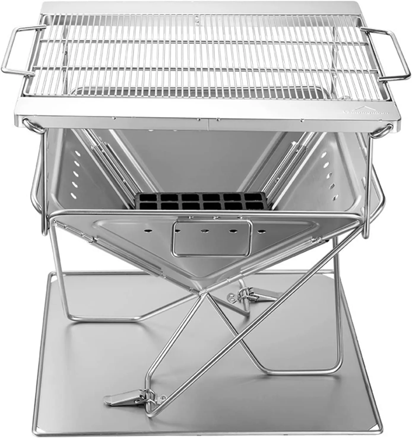 WENSHENG Folding Campfire Grill Stainless Steel Portable Camping Fire Pit Outdoor Wood Stove Burner with Carrying Bag Charcoal