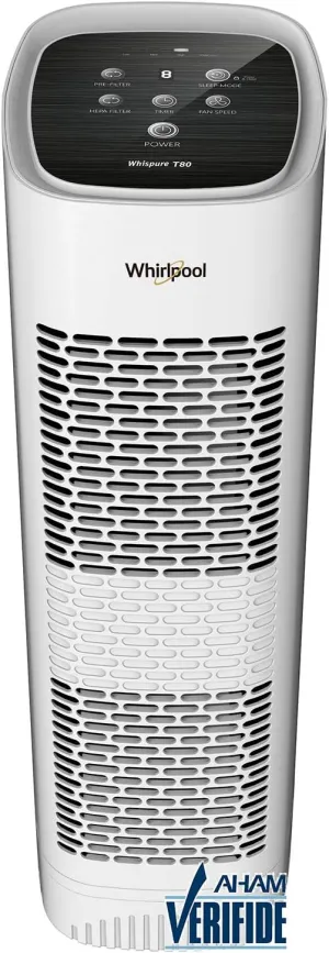 Whirlpool WPT80P Whispure True Hepa Air Purifier, Activated Carbon Advanced Anti-Bacteria, Ideal for Wildfire, Allergies, Odors, Pet Dander, Mold, Smoke and Germs, Large, White