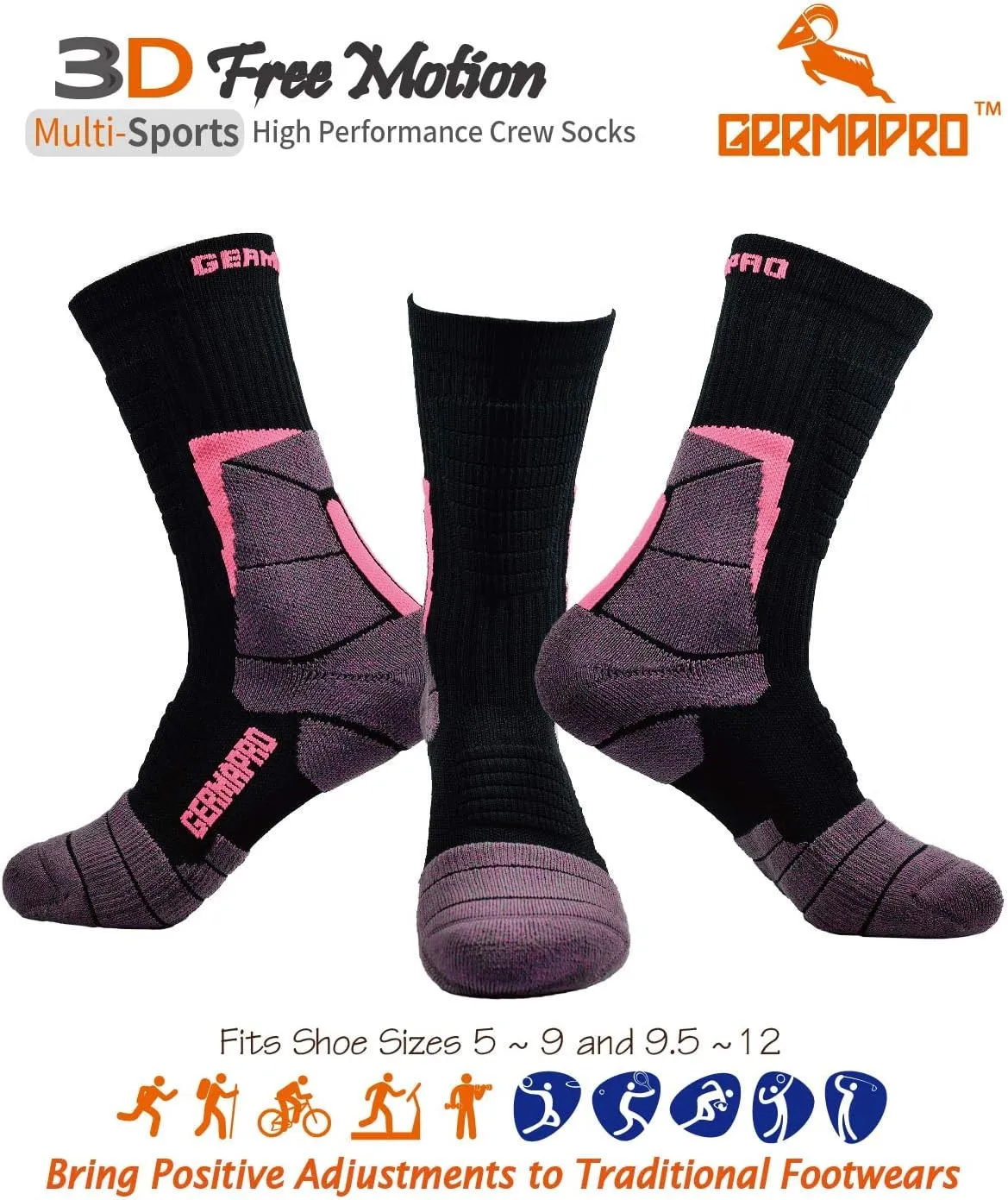Women's Compression Hiking Socks Boot Socks w/Anti-Stress-Moisture Wicking Germanium & Coolmax Mild-Compression 1/2 Pairs