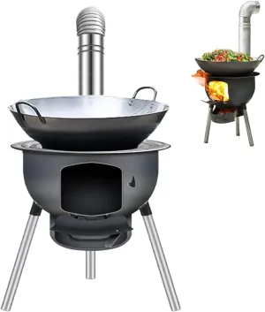 Wood Burning Stove for Outdoor Cooking, Heavy-Duty Rocket Stove, Windproof Wood Camping Stove for Cooking,Hiking,Backpacking, Multi-Functional Portable Detachable Firewood Stove