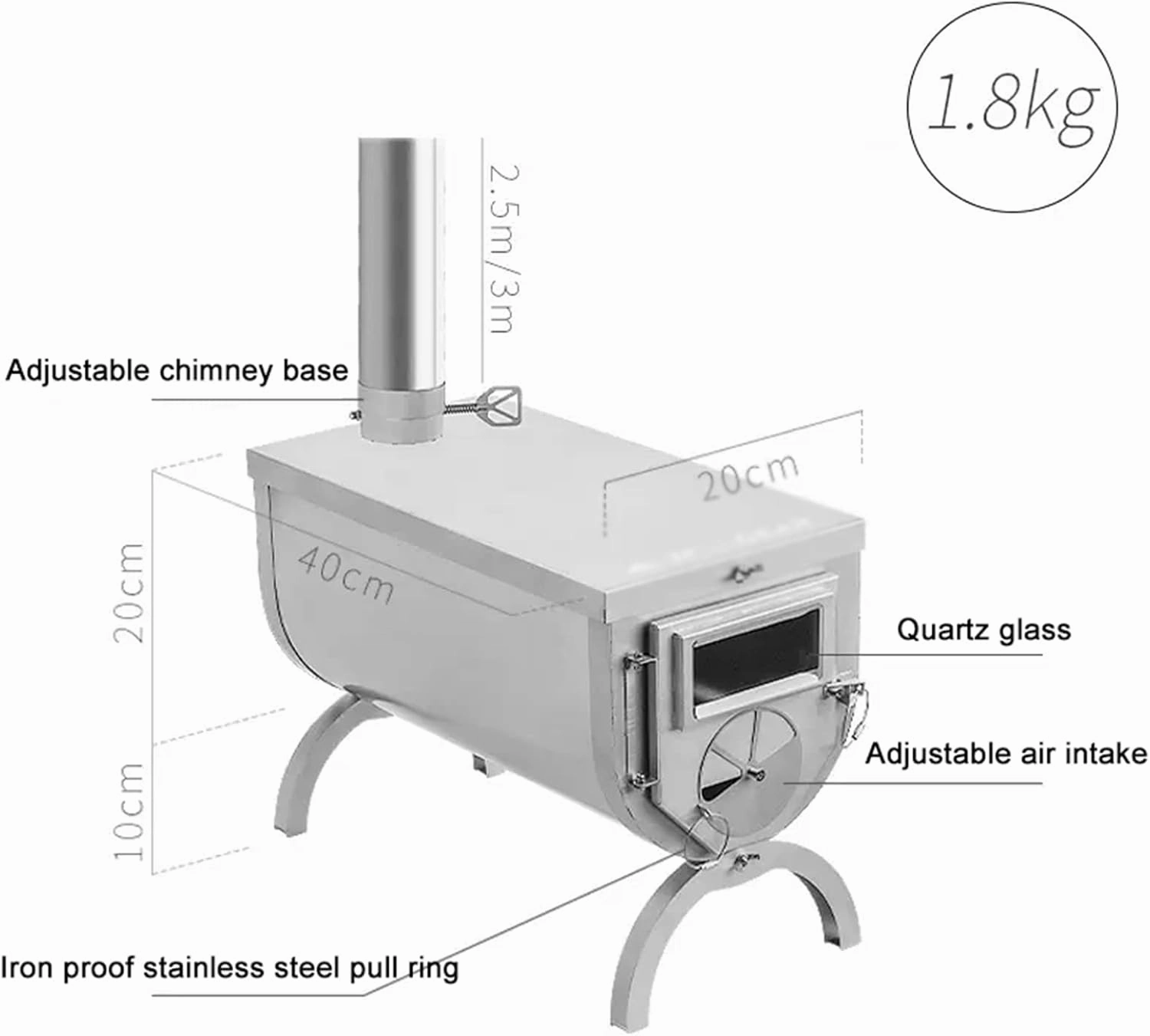 Wood Burning Stove - Small Tent Stove Stainless Steel, Portable Outdoor Camping Stove with Pipe for Winter Camping, Hunting, Cooking, Hiking, Fishing