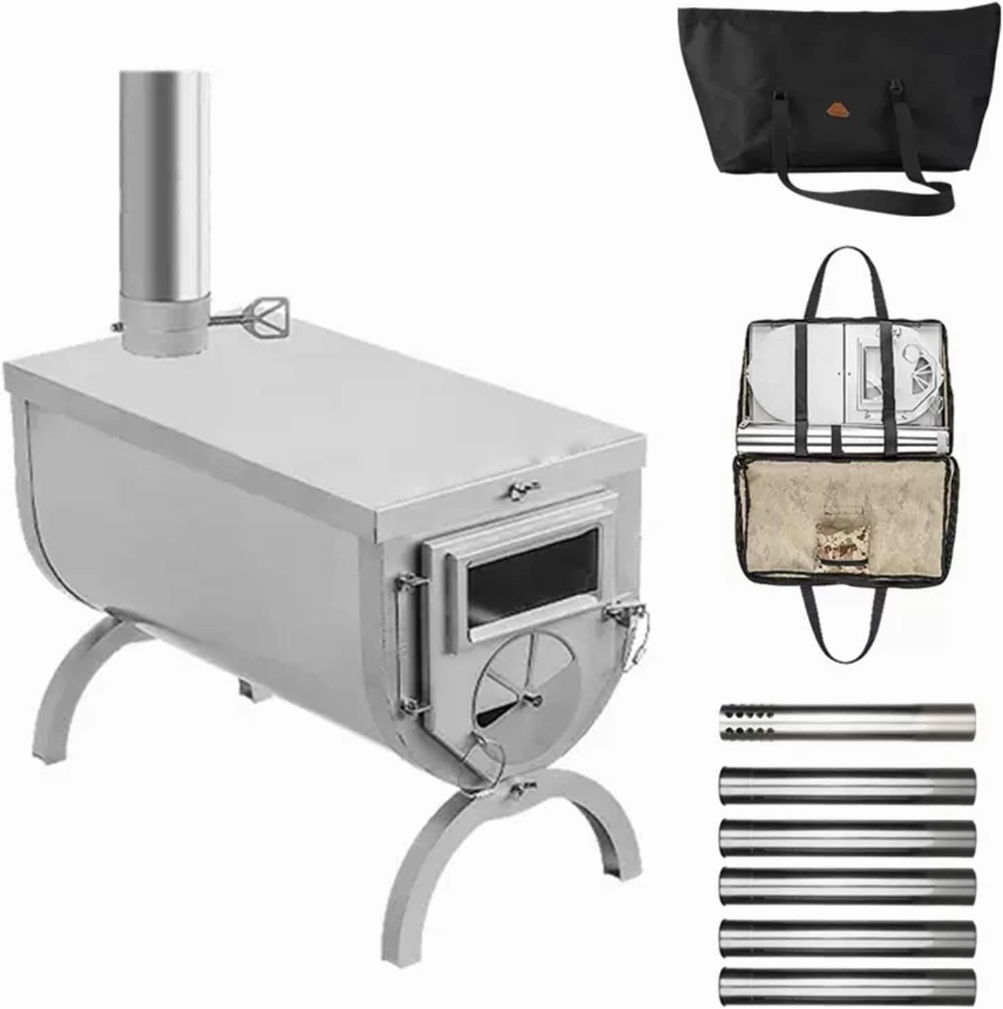 Wood Burning Stove - Small Tent Stove Stainless Steel, Portable Outdoor Camping Stove with Pipe for Winter Camping, Hunting, Cooking, Hiking, Fishing