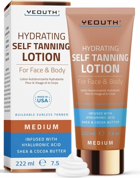 YEOUTH Self Tanner, Medium Self Tanning Lotion for Face and Body, Made in USA Non Toxic Sunless Tanner with Cocoa and Shea Butter, Hydrating Gradual Tanning Lotion 7.5 oz