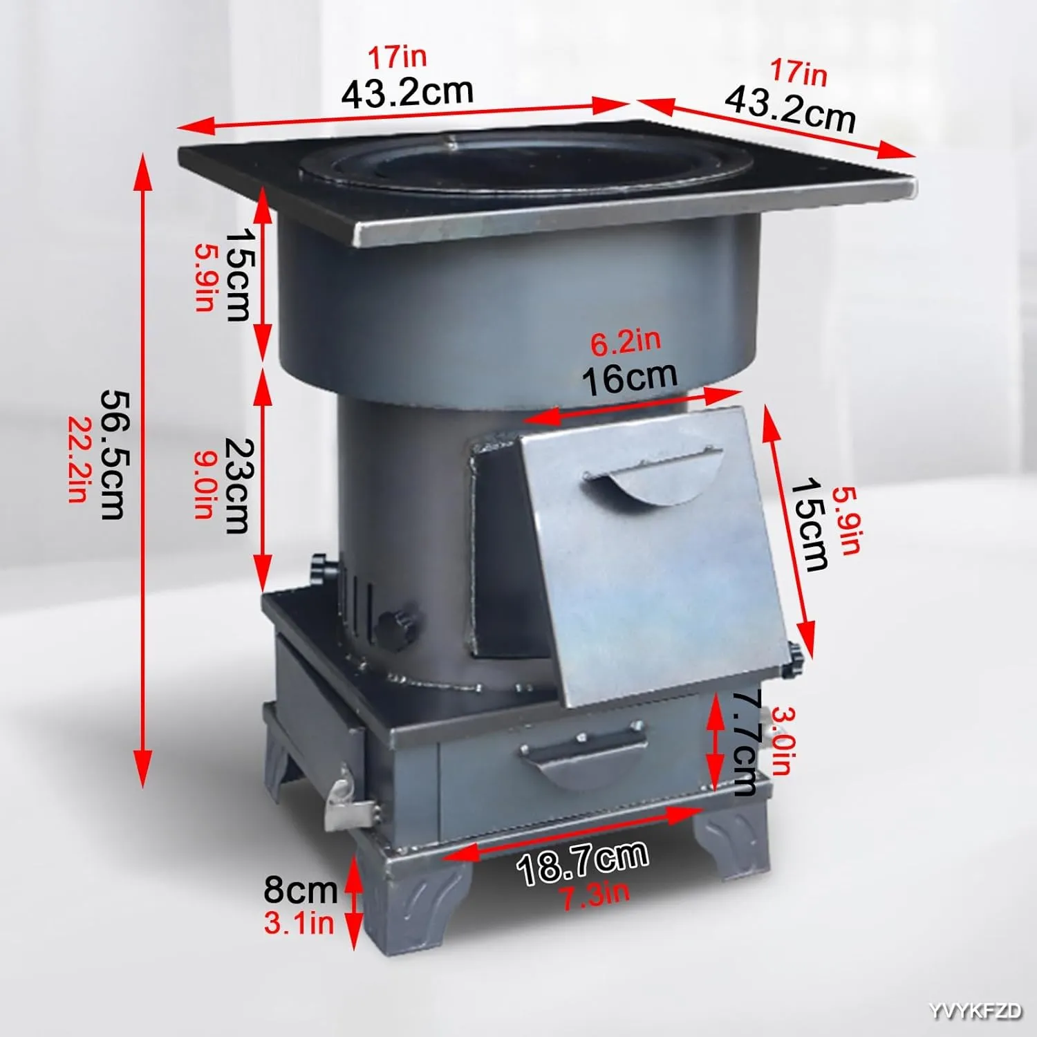 YVYKFZD Camping Wood Stove, Large Wood Burning Stove for Winter Camping, Outdoor Multifunctional Hot Tent Stove, for 2 to 3 People Picnic, BBQ, Hunting, Cooking (Size : 56.5x43.2cm)