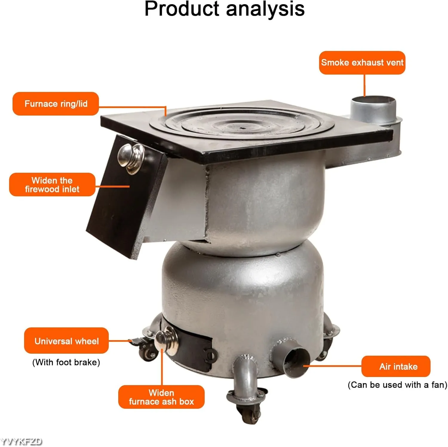 YVYKFZD Portable Camping Stove Set, Detachable Wood Stove, Outdoor Hot Tent Wood Burning Stove, for 2 to 3 People Camping, Picnic, BBQ, Hunting, Cooking (Size : 46x35cm/18.1x13.7in)