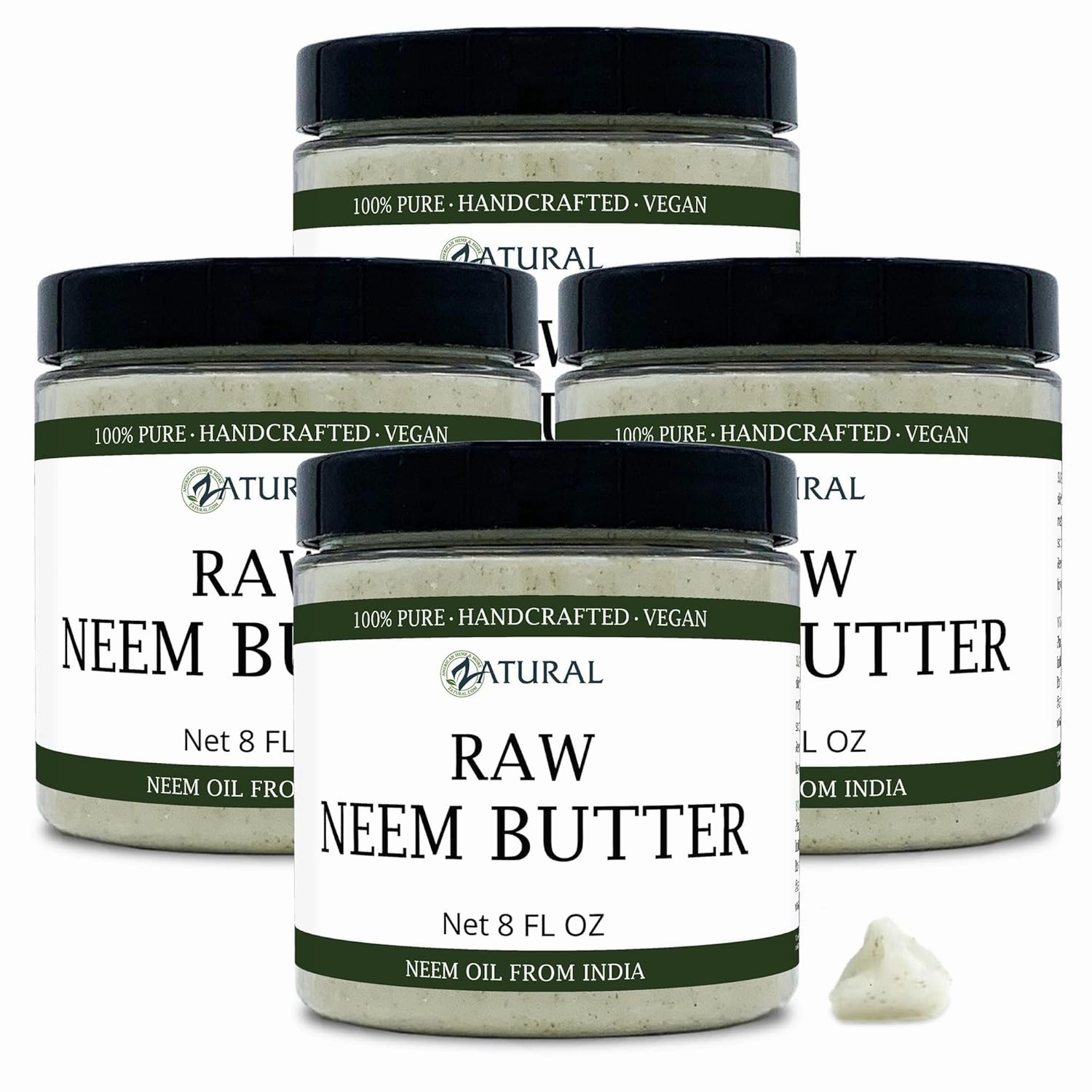 Zatural Neem Butter 4 Pack - Coconut Oil, Neem Oil and Leaf, Marula Oil, Kokum, Rosemary, For Sensitive Skin, Itchy Skin, 8 oz (4-Pack)