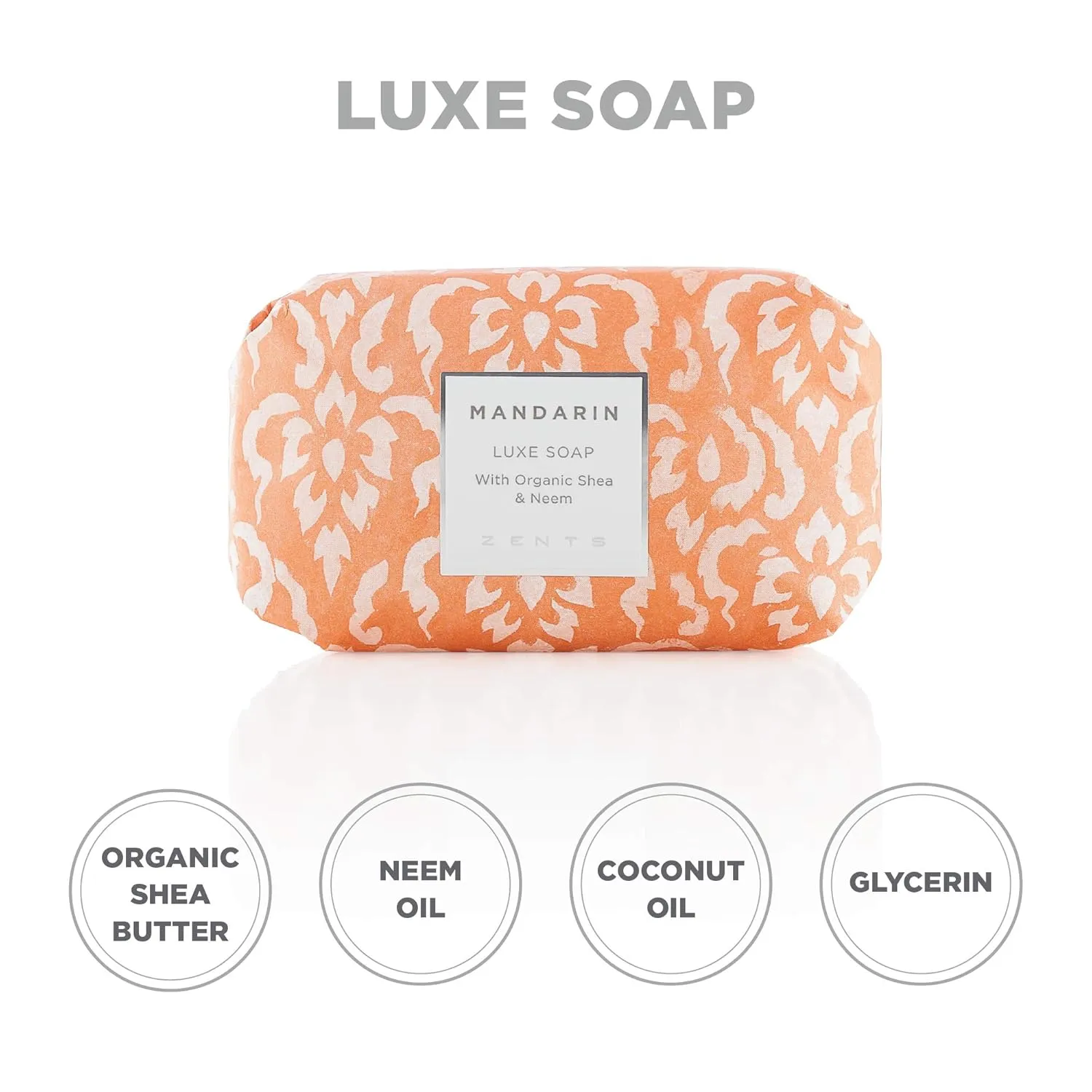 Zents Triple-Milled Luxe Bar Soap (Mandarin Fragrance) | Moisturizing Soap with Organic Shea Butter | Gentle Hand & Body Wash | Nourishes & Softens Skin | 5.7 oz