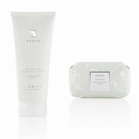 Zents Age-Defying Probiotic Lotion & Triple-Milled Luxe Bar Soap Set (Earth Fragrance) | Moisturizing Lotion with Hyaluronic Acid & Organic Shea Butter | With Organic Shea Butter | 6.4 fl oz & 5.7 oz