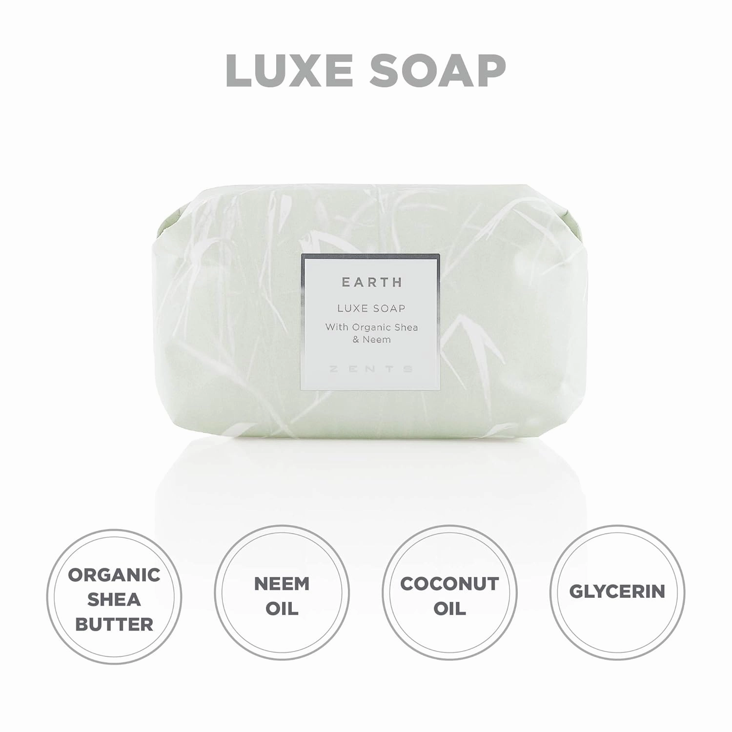 Zents Triple-Milled Luxe Bar Soap (Earth Fragrance) | Moisturizing Soap with Organic Shea Butter | Gentle Hand & Body Wash | Nourishes & Softens Skin | 5.7 oz